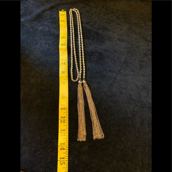 18” Gold lariat/wrap necklace with chain tassels - Picture 3 of 4